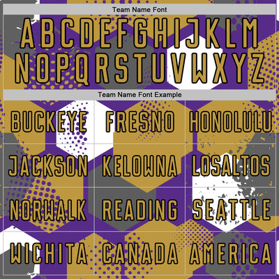 Custom Purple Old Gold White-Black Geometric Shape Sublimation Soccer Uniform Jersey
