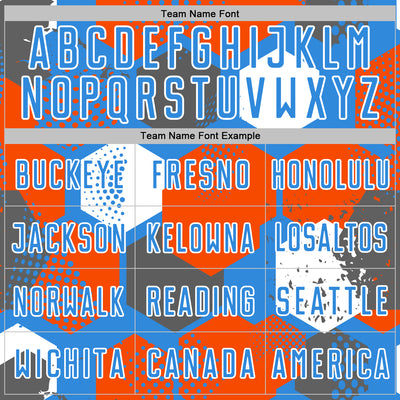 Custom Powder Blue Orange-White Geometric Shape Sublimation Soccer Uniform Jersey