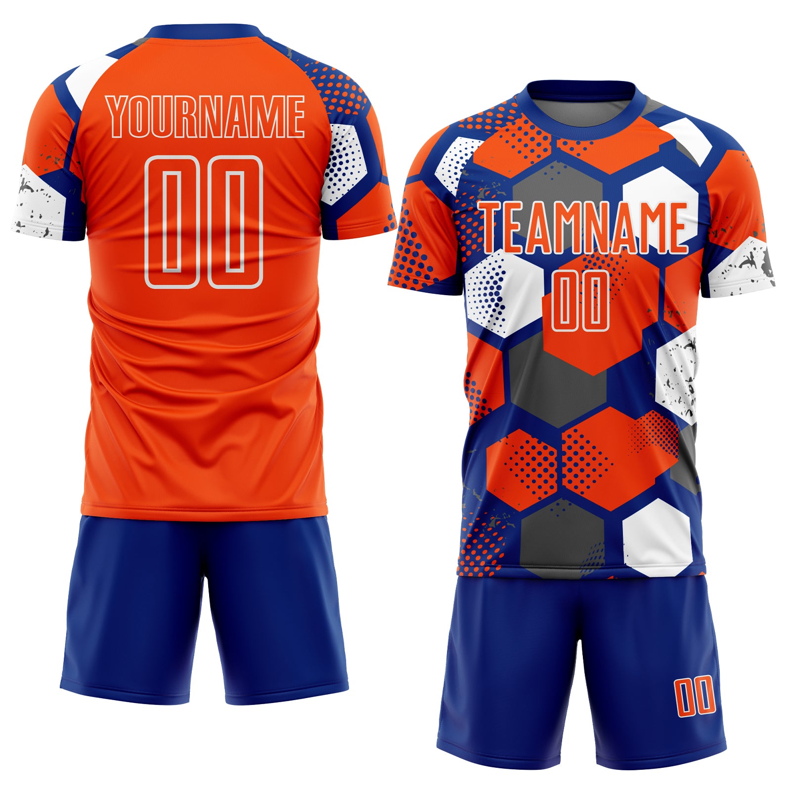 Custom Royal Orange-White Geometric Shape Sublimation Soccer Uniform Jersey