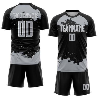 Custom Black Gray-White Abstract Fragment Art Sublimation Soccer Uniform Jersey