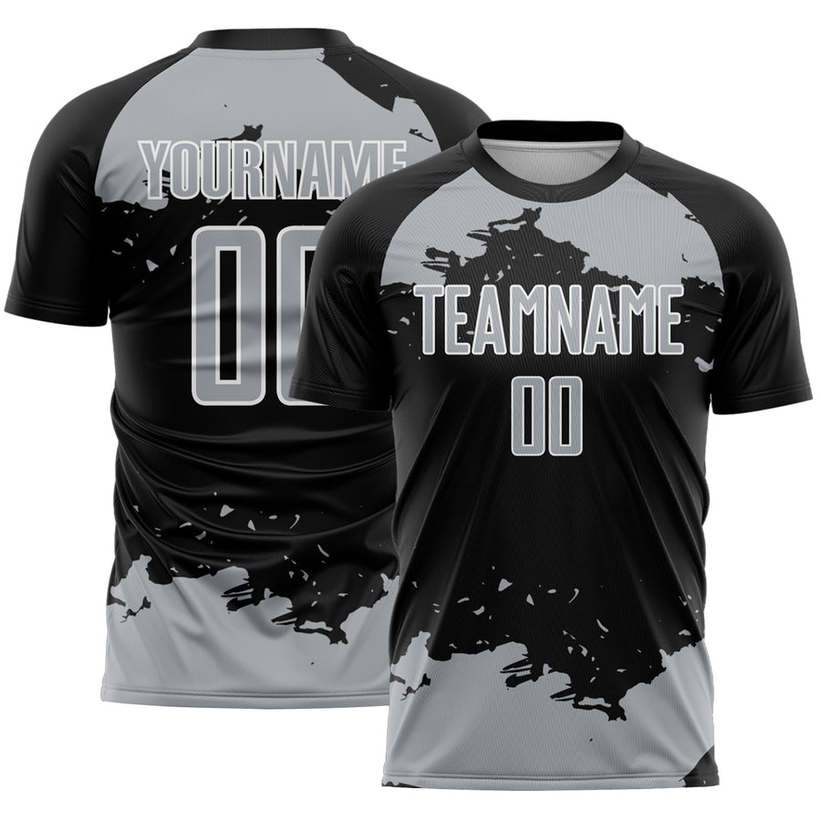 Custom Black Gray-White Abstract Fragment Art Sublimation Soccer Uniform Jersey