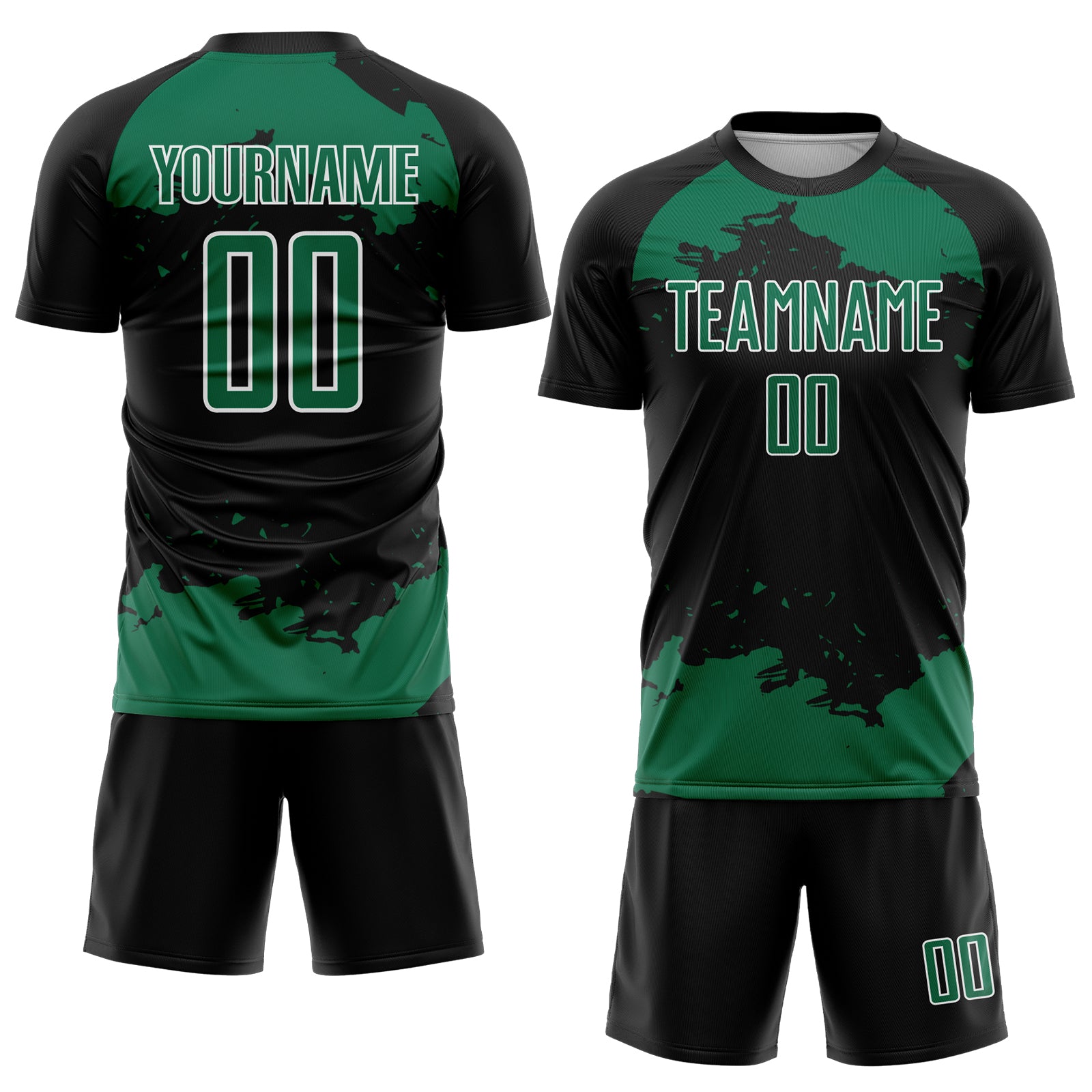 Custom Black Kelly Green-White Abstract Fragment Art Sublimation Soccer Uniform Jersey