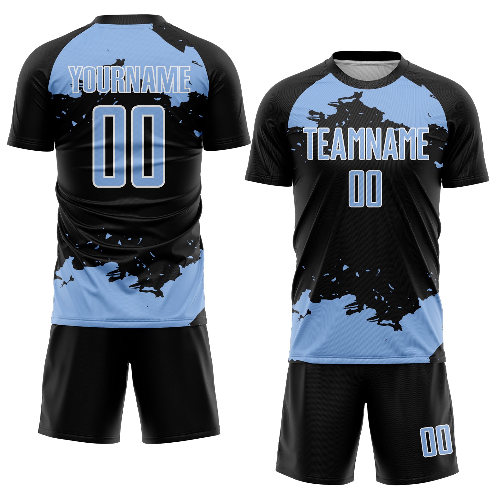 Custom Black Light Blue-White Abstract Fragment Art Sublimation Soccer Uniform Jersey