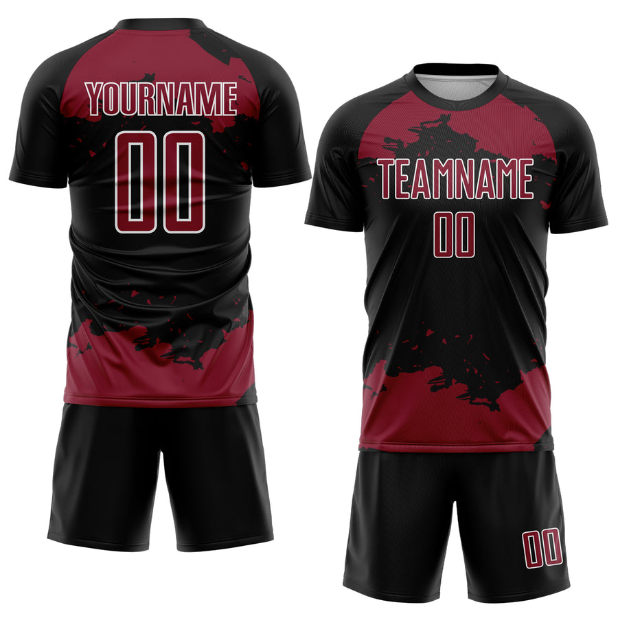 Custom Black Crimson-White Abstract Fragment Art Sublimation Soccer Uniform Jersey