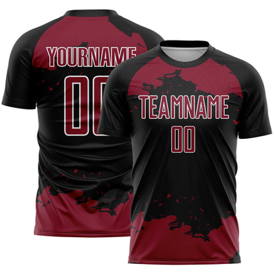 Custom Black Crimson-White Abstract Fragment Art Sublimation Soccer Uniform Jersey