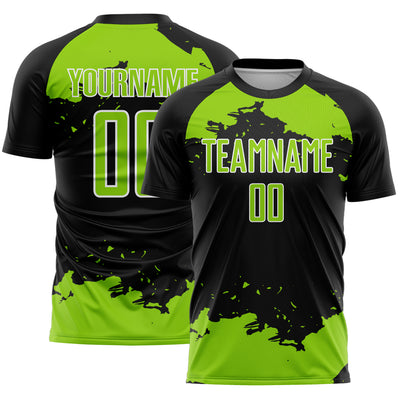 Custom Black Neon Green-White Abstract Fragment Art Sublimation Soccer Uniform Jersey