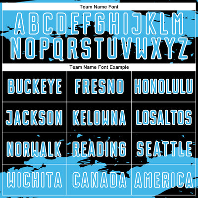 Custom Black Sky Blue-White Abstract Fragment Art Sublimation Soccer Uniform Jersey