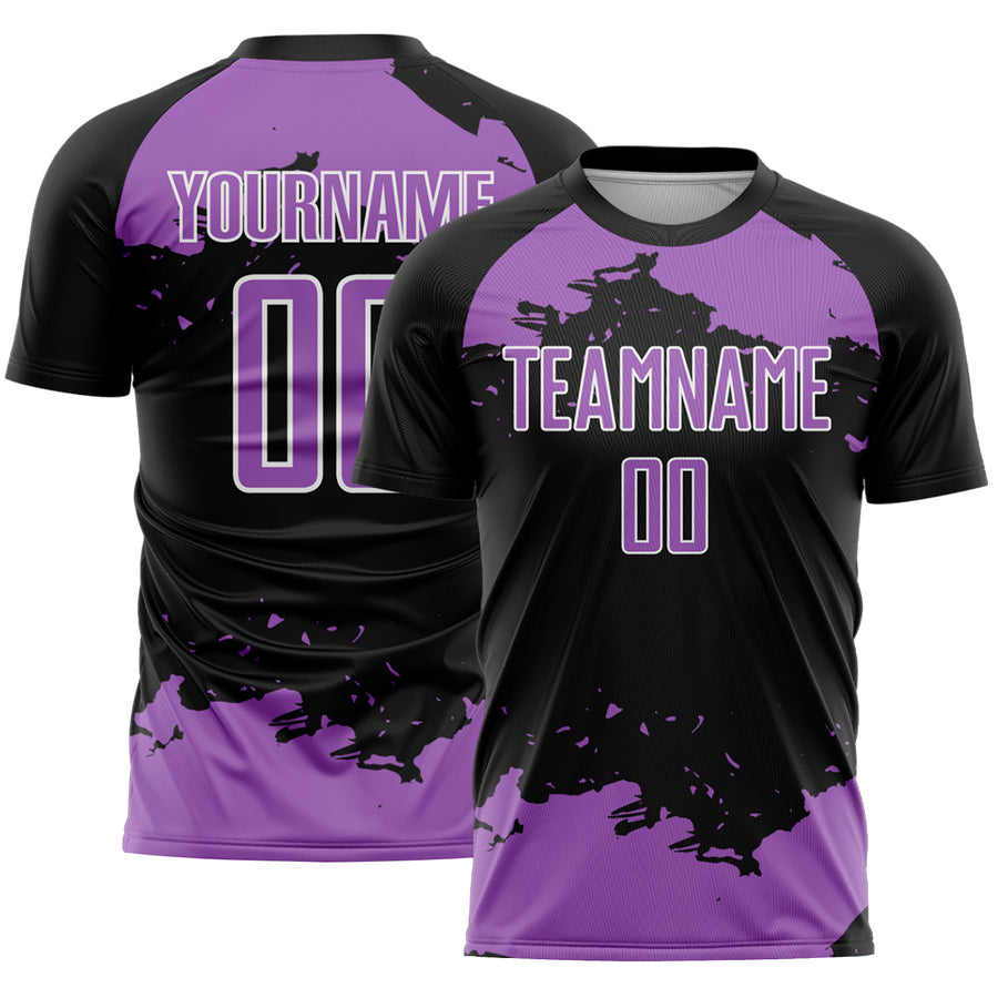 Custom Black Medium Purple-White Abstract Fragment Art Sublimation Soccer Uniform Jersey