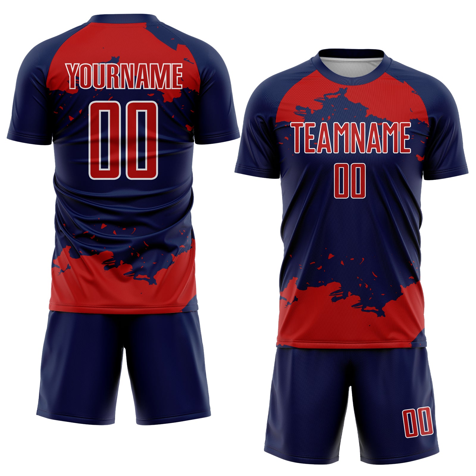 Custom Navy Red-White Abstract Fragment Art Sublimation Soccer Uniform Jersey