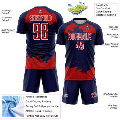 Custom Navy Red-White Abstract Fragment Art Sublimation Soccer Uniform Jersey