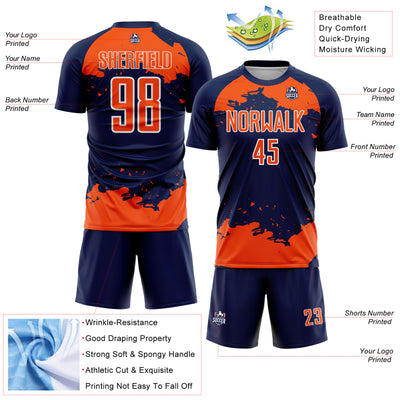 Custom Navy Orange-White Abstract Fragment Art Sublimation Soccer Uniform Jersey