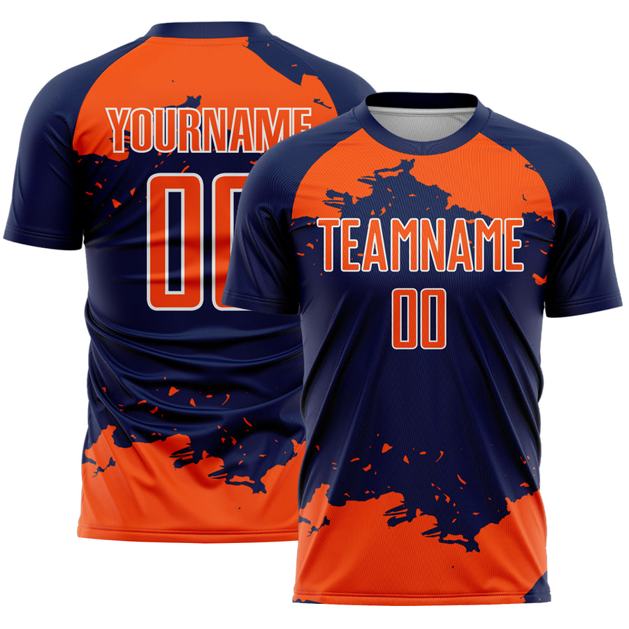 Custom Navy Orange-White Abstract Fragment Art Sublimation Soccer Uniform Jersey