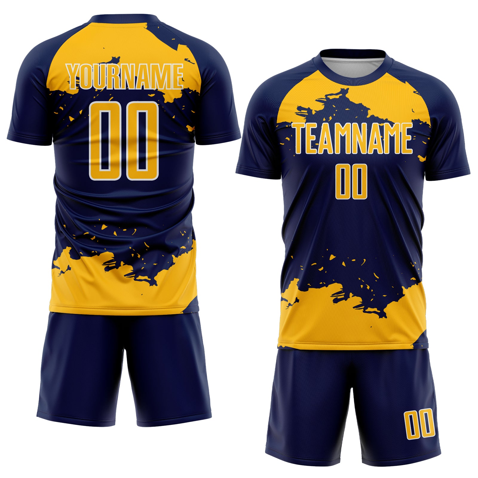 Custom Navy Gold-White Abstract Fragment Art Sublimation Soccer Uniform Jersey