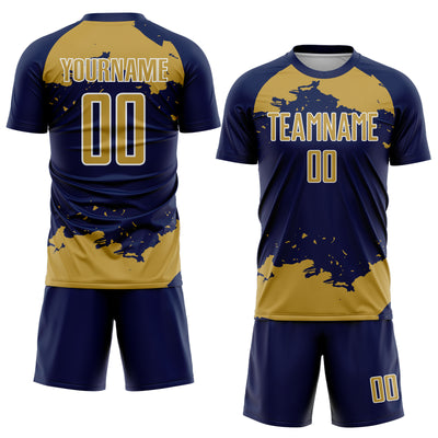 Custom Navy Old Gold-White Abstract Fragment Art Sublimation Soccer Uniform Jersey