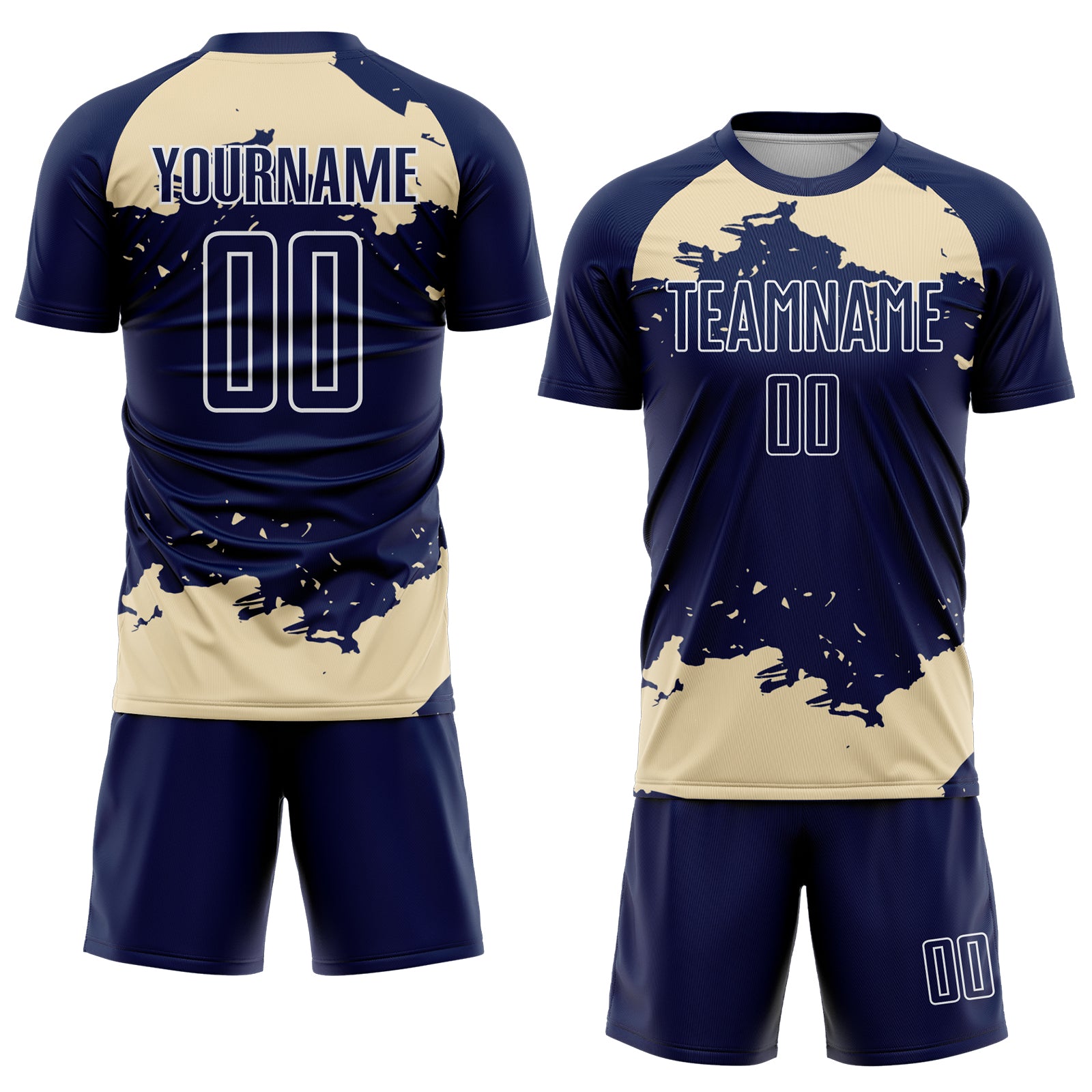 Custom Navy Cream-White Abstract Fragment Art Sublimation Soccer Uniform Jersey