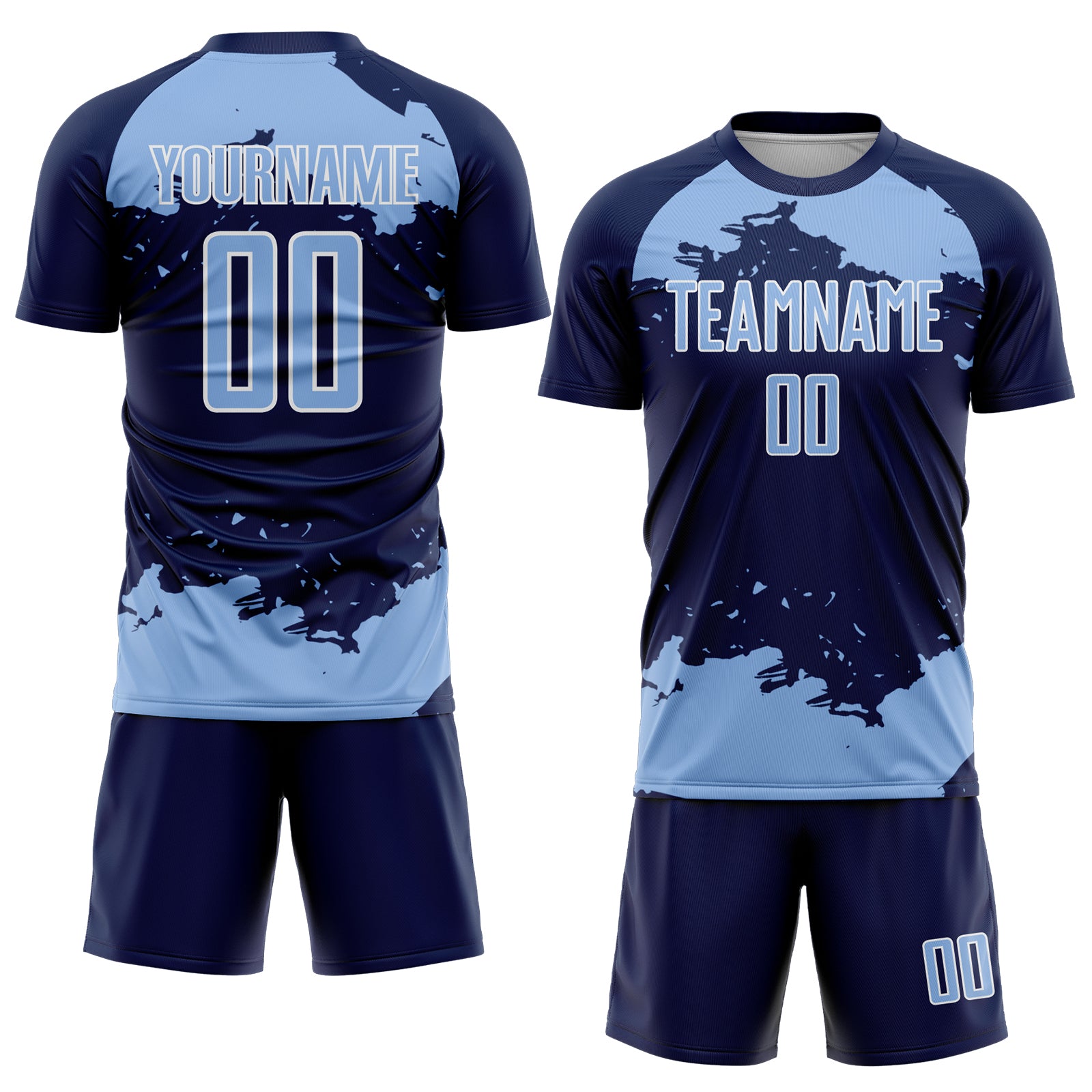 Custom Navy Light Blue-White Abstract Fragment Art Sublimation Soccer Uniform Jersey
