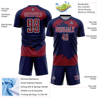 Custom Navy Crimson-White Abstract Fragment Art Sublimation Soccer Uniform Jersey