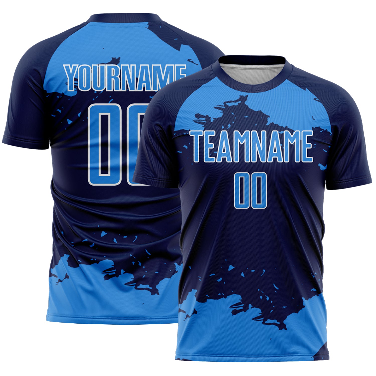 Custom Navy Powder Blue-White Abstract Fragment Art Sublimation Soccer Uniform Jersey