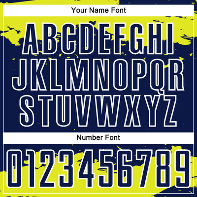 Custom Navy Neon Yellow-White Abstract Fragment Art Sublimation Soccer Uniform Jersey