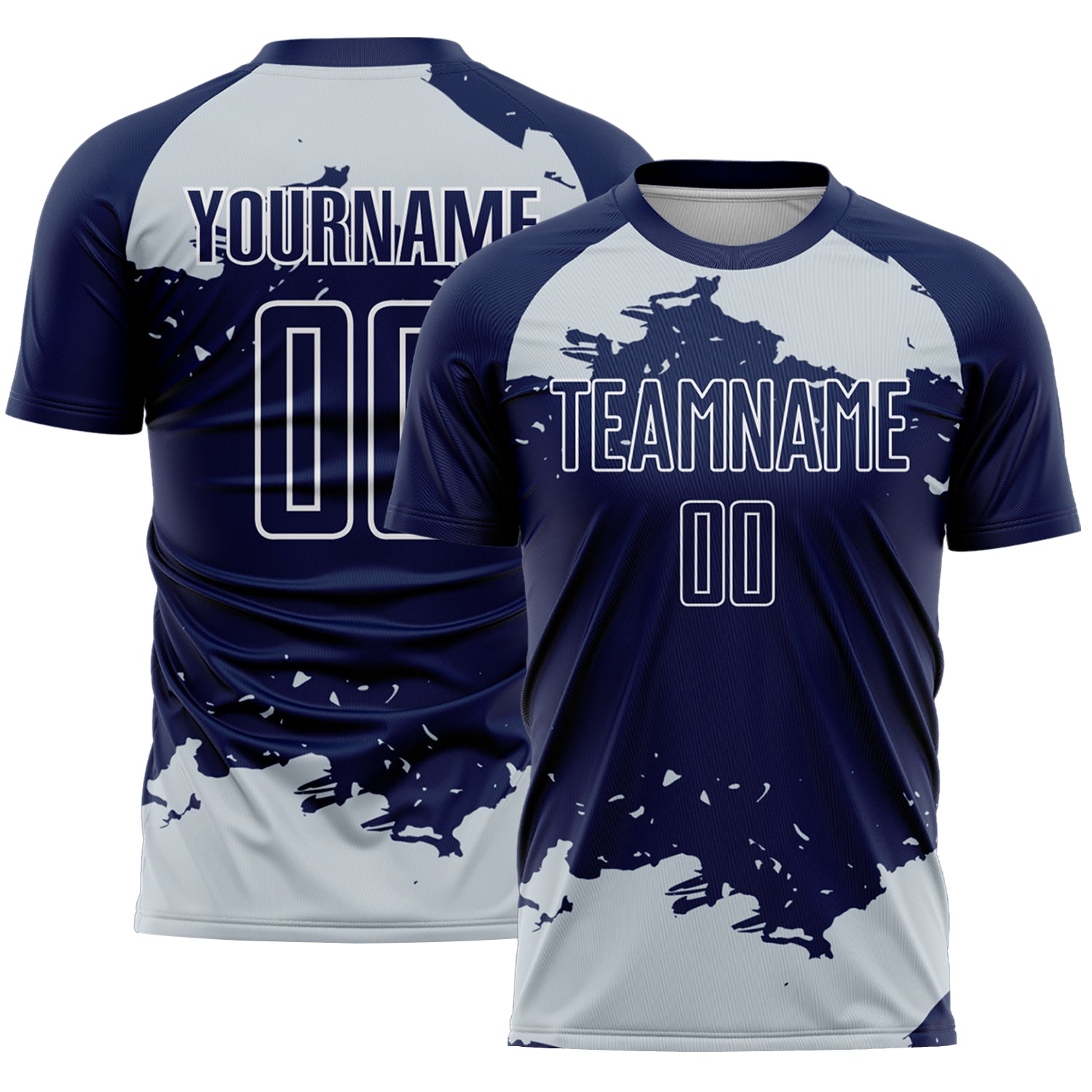 Custom Navy Silver-White Abstract Fragment Art Sublimation Soccer Uniform Jersey