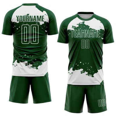 Custom Green White Abstract Fragment Art Sublimation Soccer Uniform Jersey