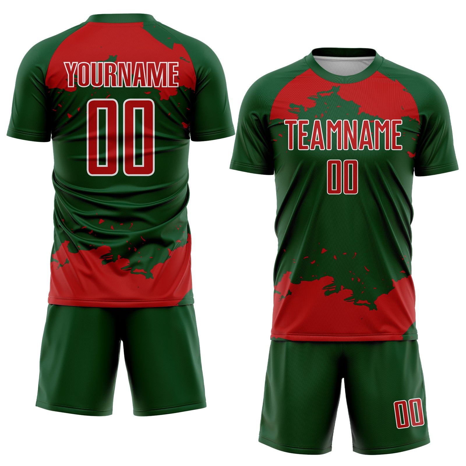 Custom Green Red-White Abstract Fragment Art Sublimation Soccer Uniform Jersey