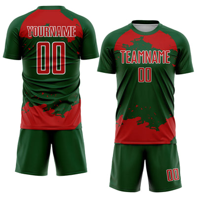 Custom Green Red-White Abstract Fragment Art Sublimation Soccer Uniform Jersey