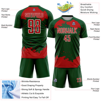 Custom Green Red-White Abstract Fragment Art Sublimation Soccer Uniform Jersey