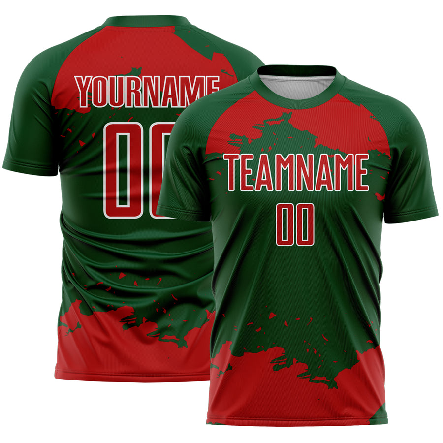 Custom Green Red-White Abstract Fragment Art Sublimation Soccer Uniform Jersey