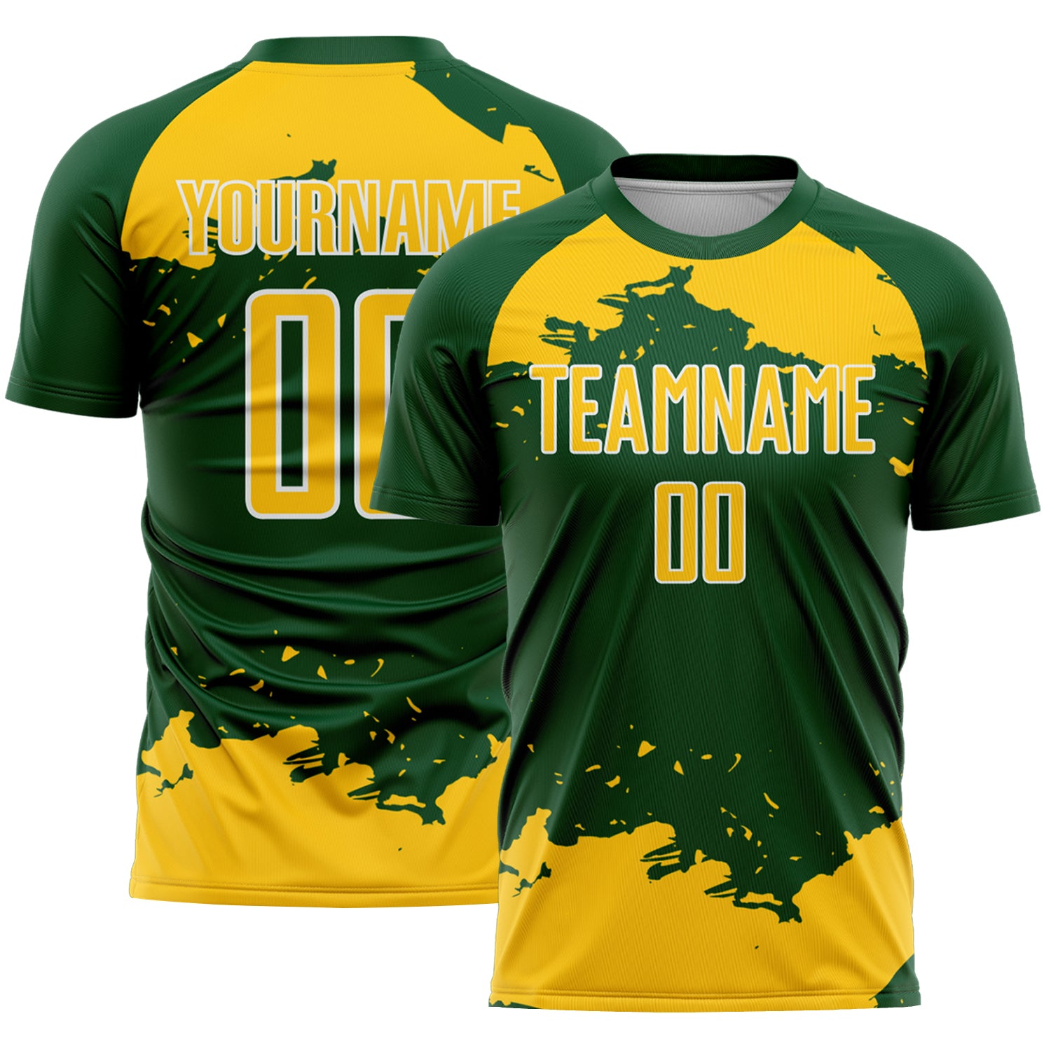 Custom Green Yellow-White Abstract Fragment Art Sublimation Soccer Uniform Jersey