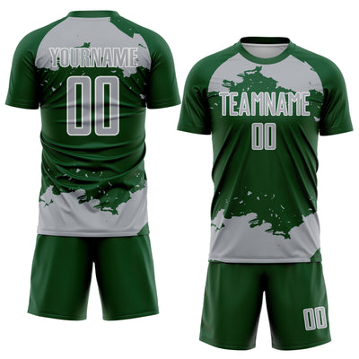 Custom Green Gray-White Abstract Fragment Art Sublimation Soccer Uniform Jersey