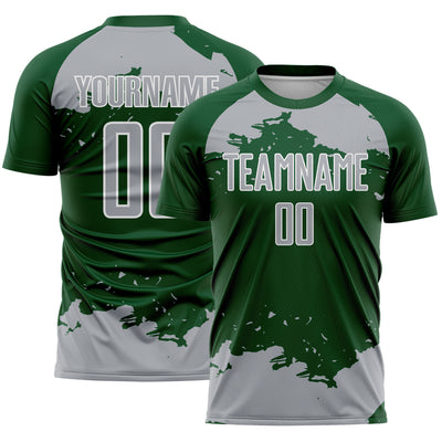 Custom Green Gray-White Abstract Fragment Art Sublimation Soccer Uniform Jersey