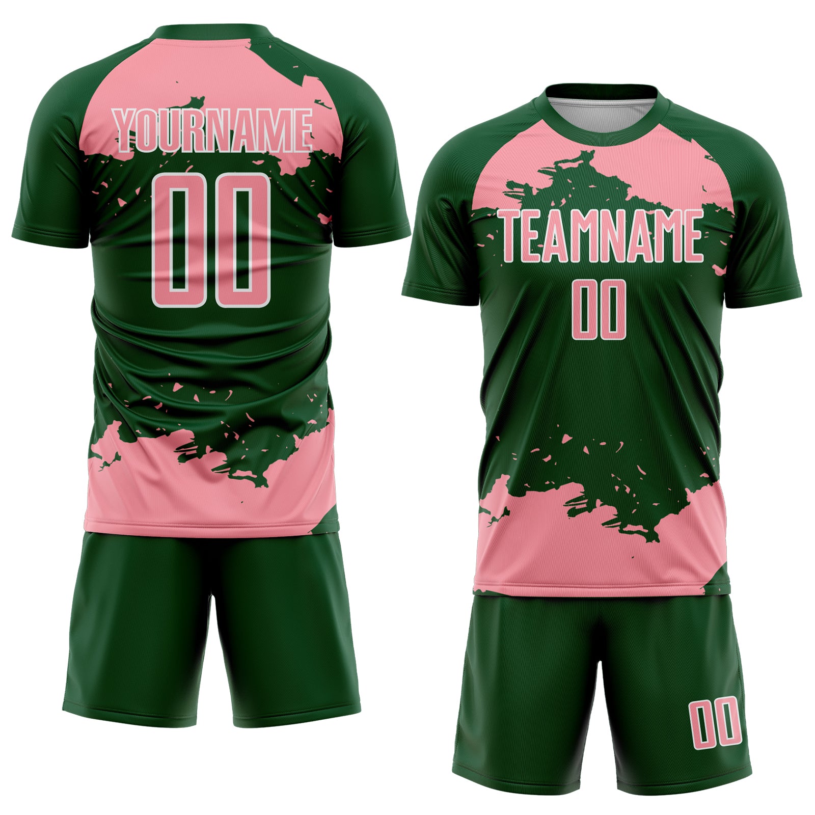 Custom Green Medium Pink-White Abstract Fragment Art Sublimation Soccer Uniform Jersey