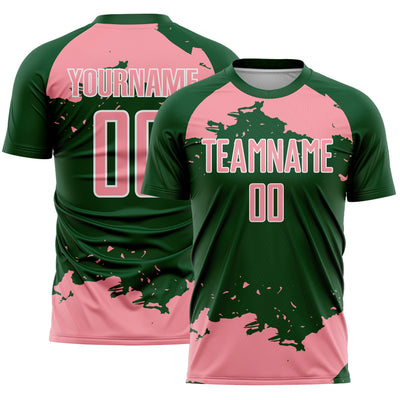 Custom Green Medium Pink-White Abstract Fragment Art Sublimation Soccer Uniform Jersey