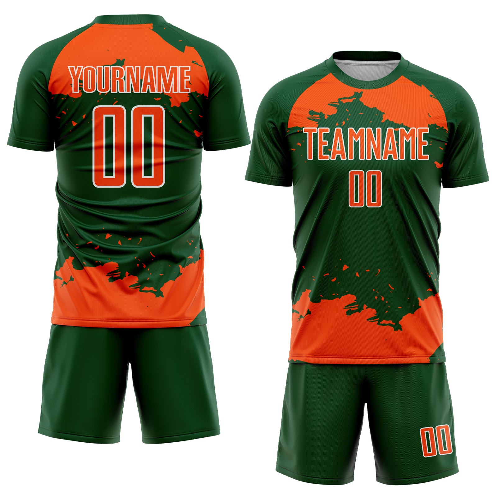 Custom Green Orange-White Abstract Fragment Art Sublimation Soccer Uniform Jersey