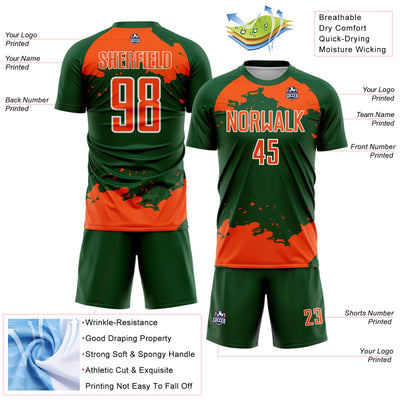 Custom Green Orange-White Abstract Fragment Art Sublimation Soccer Uniform Jersey