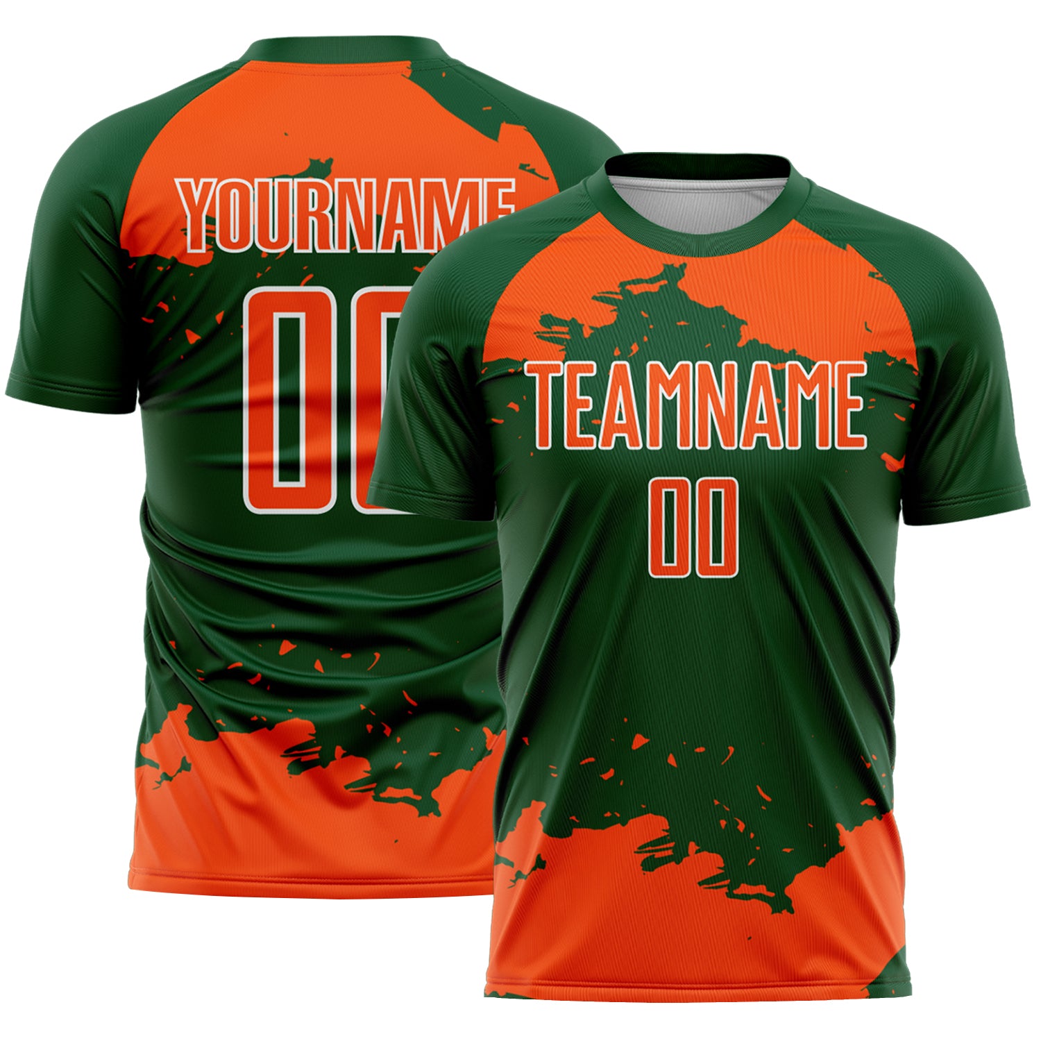 Custom Green Orange-White Abstract Fragment Art Sublimation Soccer Uniform Jersey
