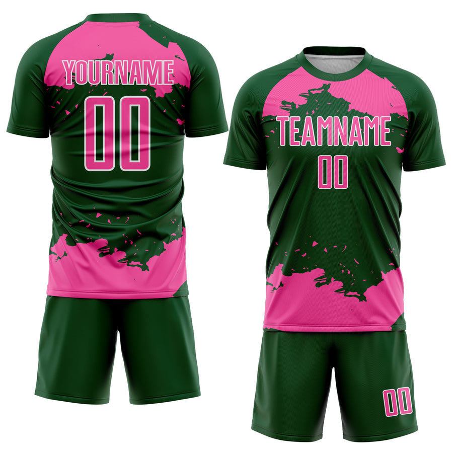 Custom Green Pink-White Abstract Fragment Art Sublimation Soccer Uniform Jersey