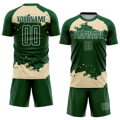 Custom Green Cream-White Abstract Fragment Art Sublimation Soccer Uniform Jersey