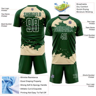 Custom Green Cream-White Abstract Fragment Art Sublimation Soccer Uniform Jersey