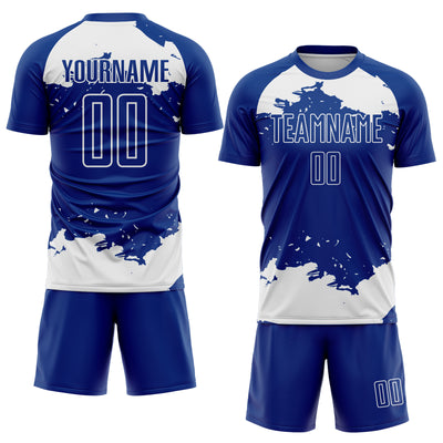 Custom Royal White Abstract Fragment Art Sublimation Soccer Uniform Jersey