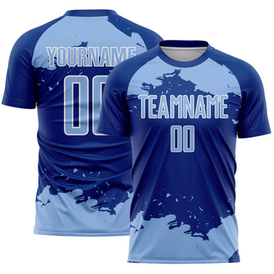 Custom Royal Light Blue-White Abstract Fragment Art Sublimation Soccer Uniform Jersey