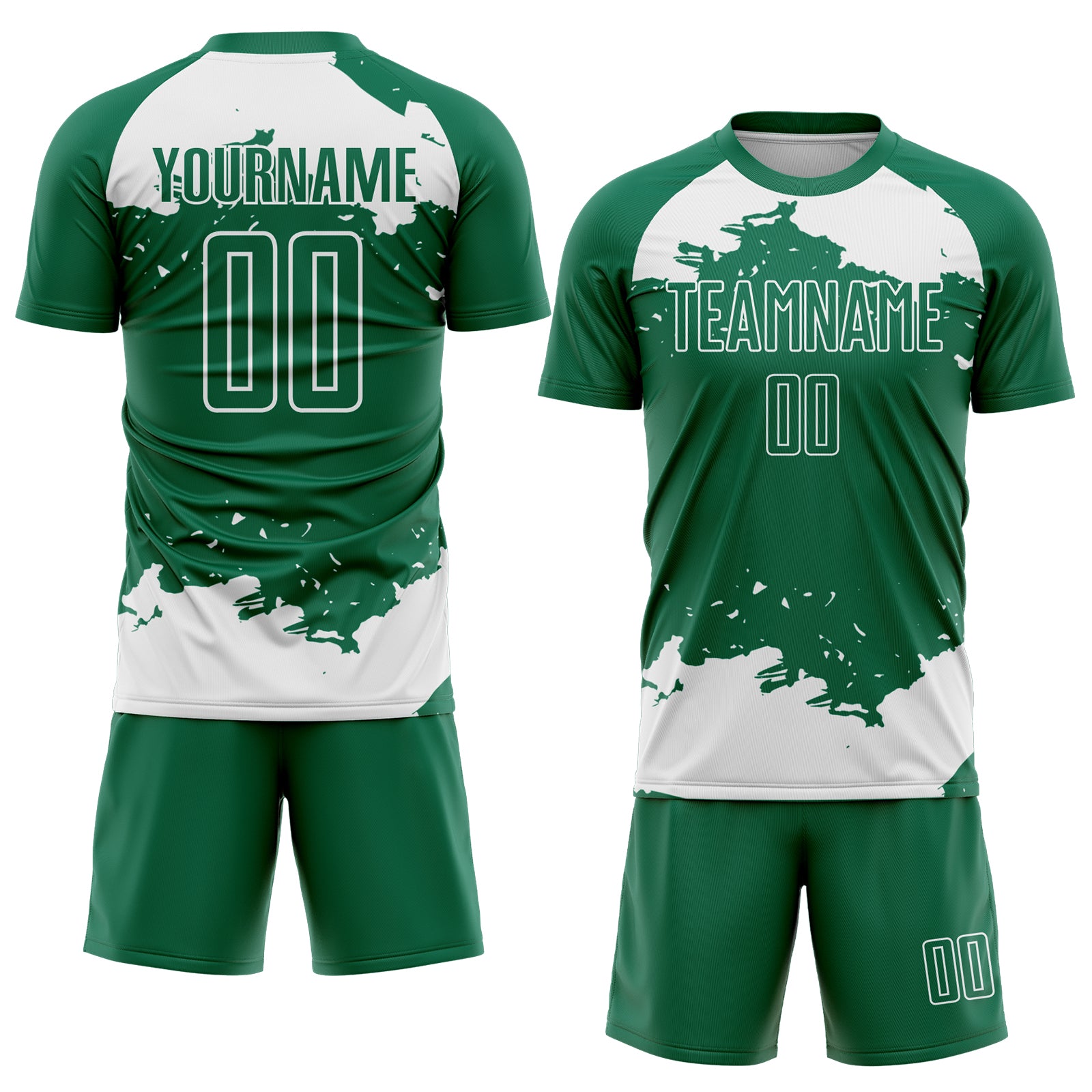 Custom Kelly Green White Abstract Fragment Art Sublimation Soccer Uniform Jersey