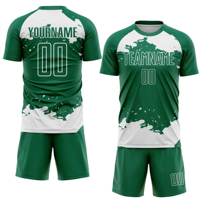 Custom Kelly Green White Abstract Fragment Art Sublimation Soccer Uniform Jersey