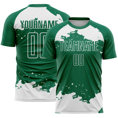 Custom Kelly Green White Abstract Fragment Art Sublimation Soccer Uniform Jersey