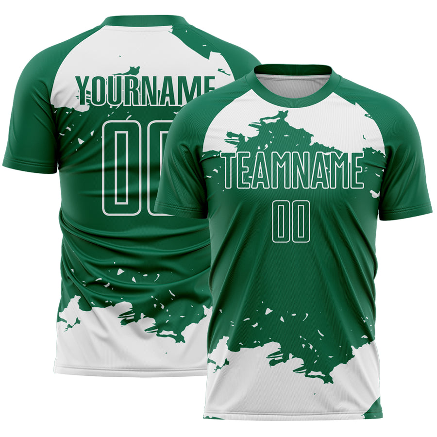Custom Kelly Green White Abstract Fragment Art Sublimation Soccer Uniform Jersey