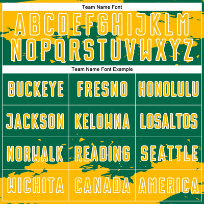 Custom Kelly Green Gold-White Abstract Fragment Art Sublimation Soccer Uniform Jersey