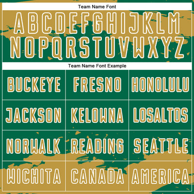 Custom Kelly Green Old Gold-White Abstract Fragment Art Sublimation Soccer Uniform Jersey