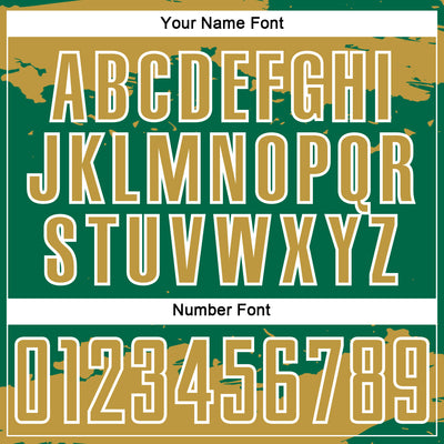 Custom Kelly Green Old Gold-White Abstract Fragment Art Sublimation Soccer Uniform Jersey