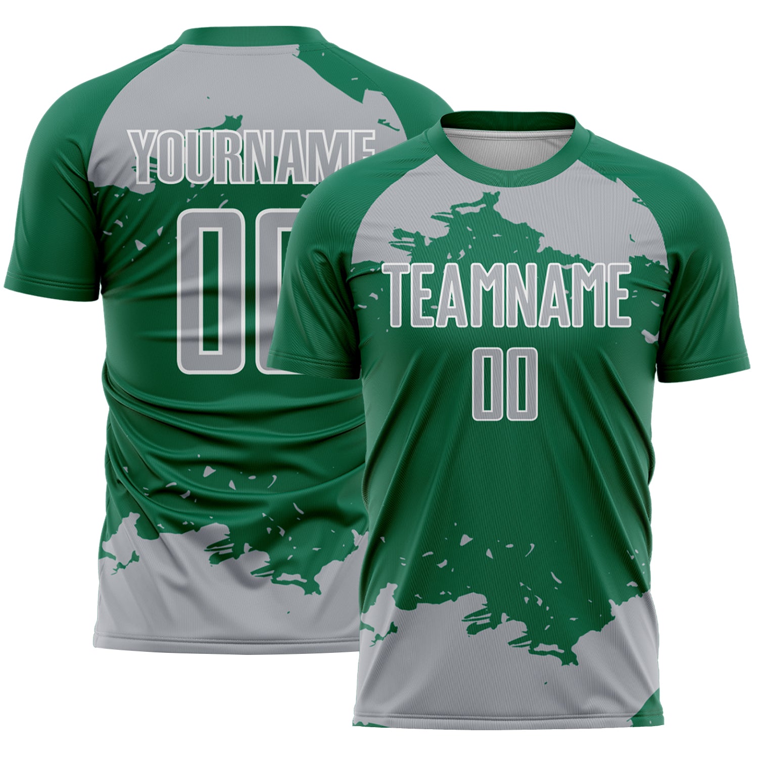 Custom Kelly Green Gray-White Abstract Fragment Art Sublimation Soccer Uniform Jersey